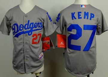 Kids Los Angeles Dodgers #27 Matt Kemp Grey Cool Base MLB Jerseys