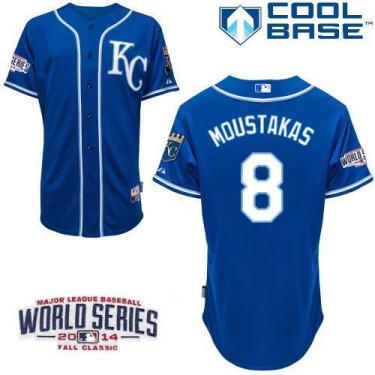 Kansas City Royals #8 Mike Moustakas Blue 2014 World Series Patch Stitched MLB Baseball Jersey