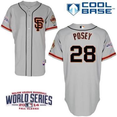 Youth San Francisco Giants #28 Buster Posey Grey Road 2 2014 World Series Patch Stitched MLB Baseball Jersey