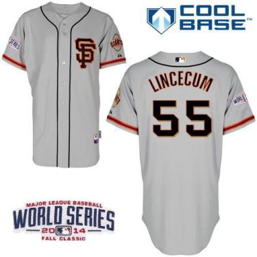 Youth San Francisco Giants #55 Tim Lincecum Grey Road 2 2014 World Series Patch Stitched MLB Baseball Jersey
