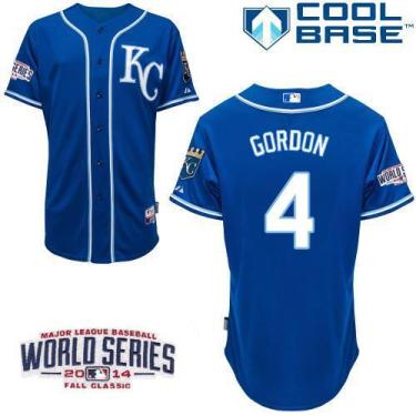 Youth Kansas City Royals #4 Alex Gordon Blue 2014 World Series Patch Stitched MLB Baseball Jersey