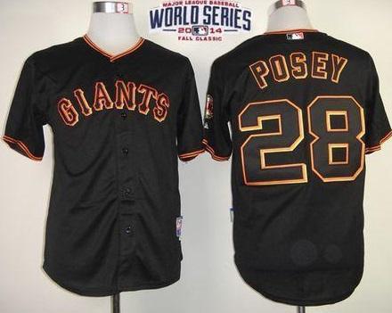 Youth San Francisco Giants #28 Buster Posey Black 2014 World Series Patch Stitched MLB Baseball Jersey