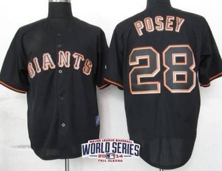 San Francisco Giants #28 Buster Posey Black Fashion 2014 World Series Patch Stitched MLB Baseball Jersey