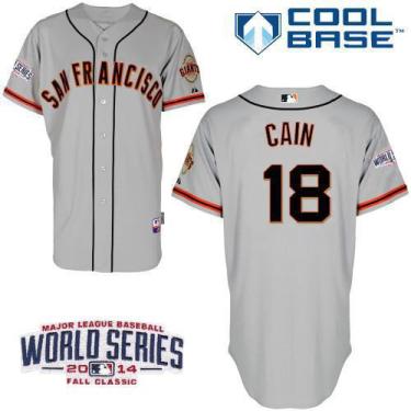 San Francisco Giants #18 Matt Cain Grey 2014 World Series Patch Stitched MLB Baseball Jersey