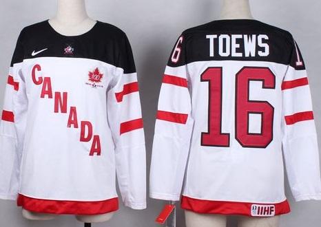 Women's Olympic CA. #16 Jonathan Toews White 100th Anniversary Stitched NHL Jersey