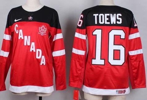 Women's Olympic CA. #16 Jonathan Toews Red 100th Anniversary Stitched NHL Jersey