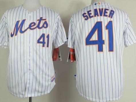 New York Mets #41 Tom Seaver White(Blue Strip) Home Cool Base Stitched Baseball Jersey