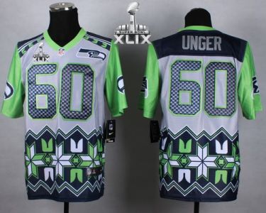 Nike Seattle Seahawks #60 Max Unger Grey Super Bowl XLIX Men's Stitched NFL Elite Noble Fashion Jersey