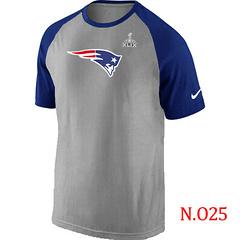 Mens New England Patriots Super Bowl XLIX Ash Tri Big Play Raglan T-Shirt Grey- Blue