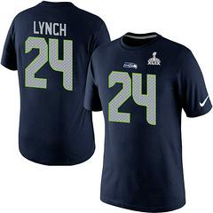 Mens Seattle Seahawks Super Bowl XLIX 24 Marshawn Lynch Pride Name & Number T-Shirt