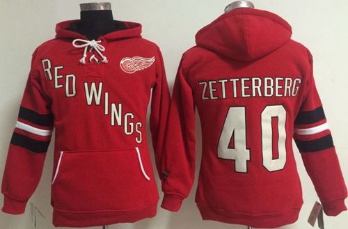 Women's Detroit Red Wings #40 Henrik Zetterberg Red Old Time Heidi NHL Hoodie