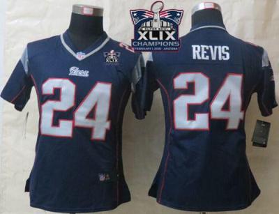 Women's New England Patriots #24 Darrelle Revis Navy Blue Team Color Super Bowl XLIX Champions Patch Stitched NFL Jersey