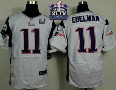 New England Patriots #11 Julian Edelman White Super Bowl XLIX Champions Patch Men's Stitched NFL Elite Jersey