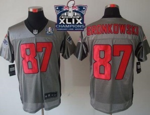 New England Patriots #87 Rob Gronkowski Grey Shadow Super Bowl XLIX Champions Patch Men's Stitched NFL Elite Jersey