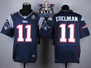 New England Patriots #11 Julian Edelman Navy Blue Team Color Super Bowl XLIX Champions Patch Men's Stitched NFL Elite Jersey