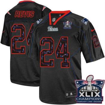 New England Patriots #24 Darrelle Revis New Lights Out Black Super Bowl XLIX Champions Patch Men's Stitched NFL Elite Jersey