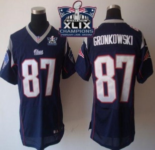 New England Patriots #87 Rob Gronkowski Navy Blue Team Color Super Bowl XLIX Champions Patch Men's Stitched NFL Elite Jersey