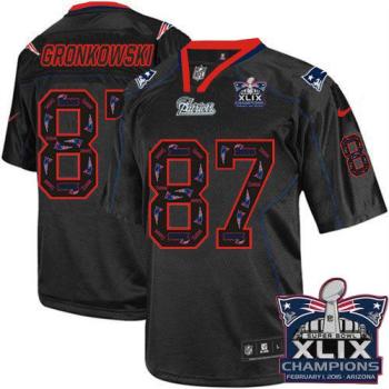 New England Patriots #87 Rob Gronkowski New Lights Out Black Super Bowl XLIX Champions Patch Men's Stitched NFL Elite Jersey