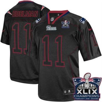 New England Patriots #11 Julian Edelman Lights Out Black Super Bowl XLIX Champions Patch Men's Stitched NFL Elite Jersey