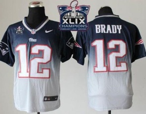 New England Patriots #12 Tom Brady Navy Blue Grey Super Bowl XLIX Champions Patch Men's Stitched NFL Elite Fadeaway Fashion Jersey