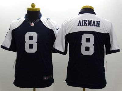 Youth Nike Cowboys #8 Troy Aikman Navy Blue Thanksgiving Throwback Stitched NFL Limited Jersey