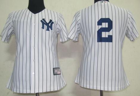 Cheap Women New York Yankees 2 Derek Jeter White(Black strip)MLB Jersey