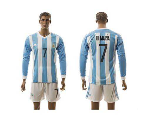 Argentina #7 Di Maria Home Long Sleeves Soccer Country Jersey