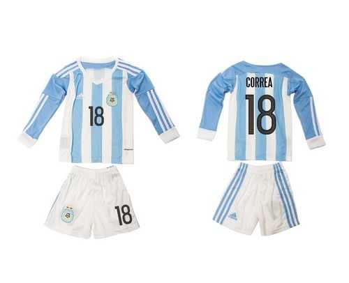 Argentina #18 Correa Home Long Sleeves Kid Soccer Country Jersey