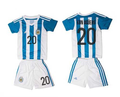 Argentina #20 Kun Aguero Home Kid Soccer Country Jersey