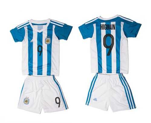 Argentina #9 Higuain Home Kid Soccer Country Jersey