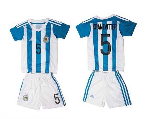 Argentina #5 Kranevitter Home Kid Soccer Country Jersey