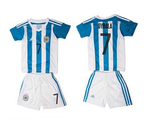 Argentina #7 Dybala Home Kid Soccer Country Jersey