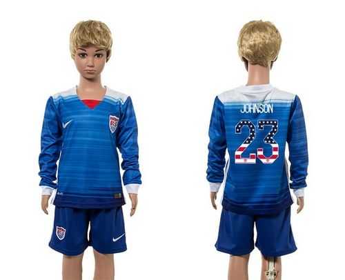 USA #23 Johnson Independence Day Away Long Sleeves Kid Soccer Country Jersey