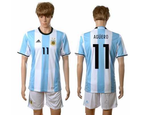 Argentina #11 Aguero Home Soccer Country Jersey