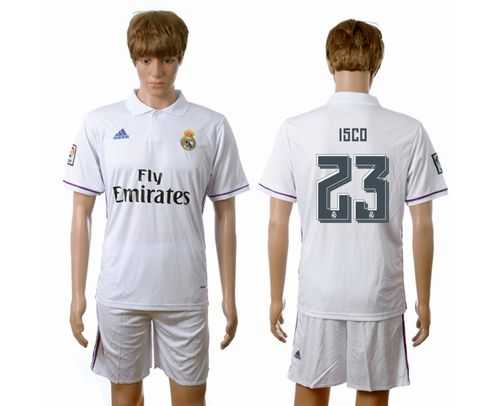 Real Madrid #23 Isco White Home Soccer Club Jersey