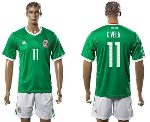 Mexico #11 C.Vela Green Home Soccer Country Jersey