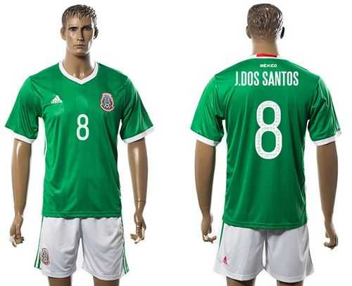 Mexico #8 J.Dos Santos Green Home Soccer Country Jersey