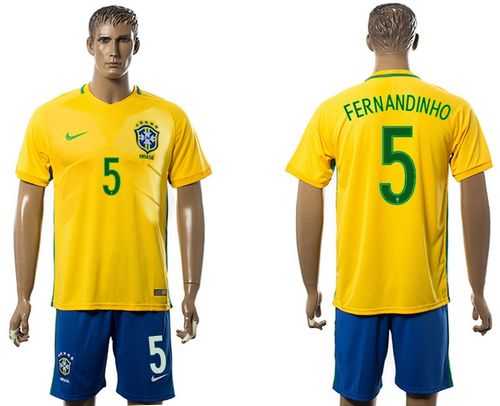 Brazil #5 Fernandinho Home Soccer Country Jersey
