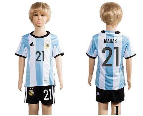 Argentina #21 Matias Home Kid Soccer Country Jersey