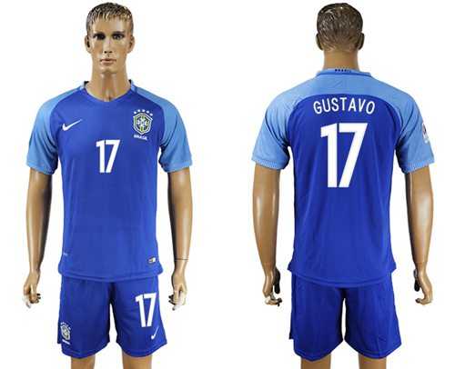 Brazil #17 Gustavo Blue Soccer Country Jersey
