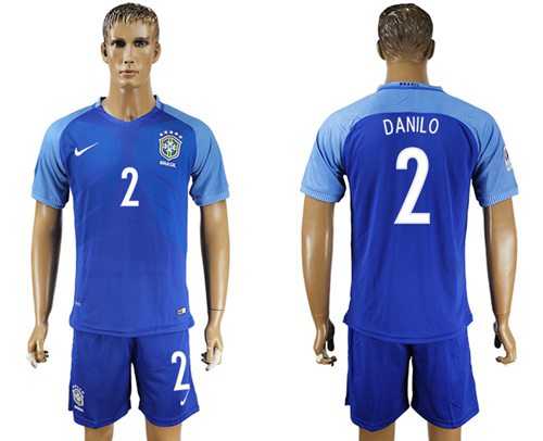 Brazil #2 Danilo Blue Soccer Country Jersey