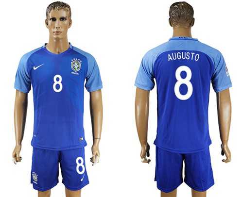 Brazil #8 Augusto Blue Soccer Country Jersey