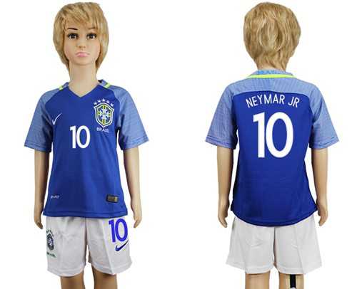 Brazil #10 Neymar Jr Away Kid Soccer Country Jersey
