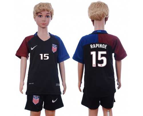 USA #15 Rapinoe Away Kid Soccer Country Jersey