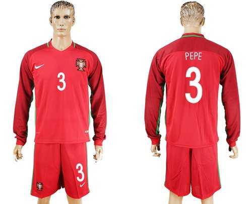 Portugal #3 Pepe Home Long Sleeves Soccer Country Jersey