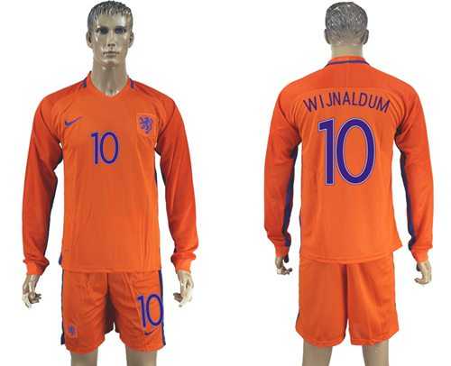 Holland #10 Wijnaldum Home Long Sleeves Soccer Country Jersey