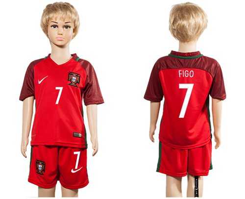 Portugal #7 Figo Home Kid Soccer Country Jersey