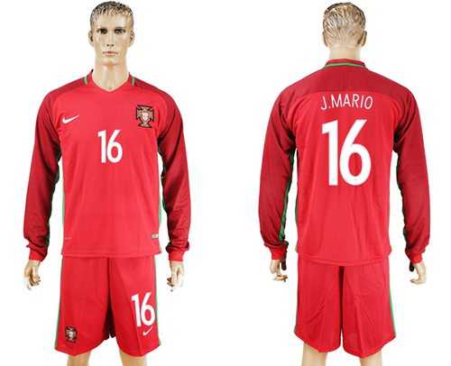 Portugal #16 J.Mario Home Long Sleeves Soccer Country Jersey