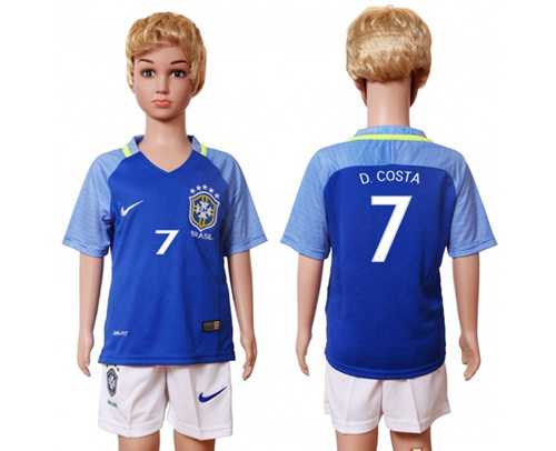 Brazil #7 D.Costa Away Kid Soccer Country Jersey