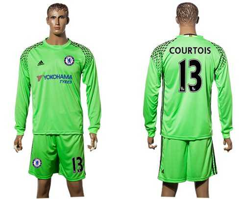 Chelsea #13 Courtois Green Goalkeeper Long Sleeves Soccer Club Jersey